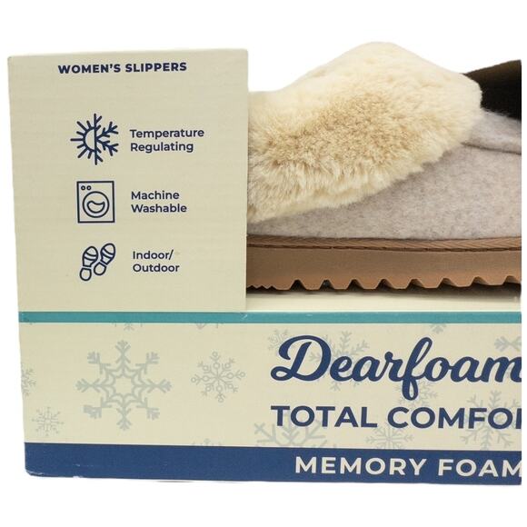 Dearfoams Women's Memory Foam Slippers Faux Fur Slip On Indoor Outdoor - Picture 2 of 5